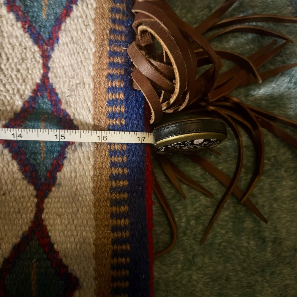 Western Woven saddle blanket Shoulder Bag with leather fringe - Picture 8 of 11